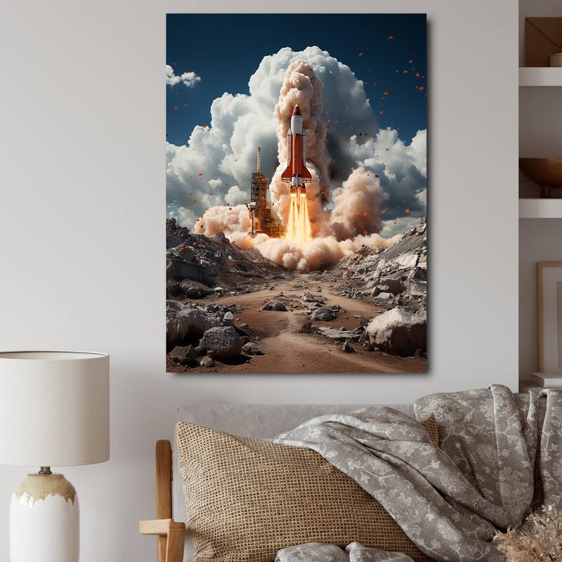Designart "Rocketship Ambition To Space" Rocketship Canvas Prints Bed